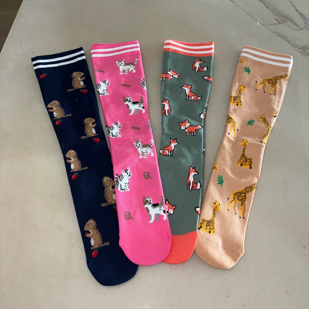 Compression, Colorful Animal Print Knee-High Socks Set (4)